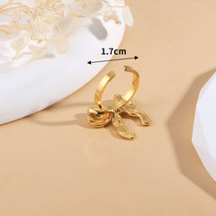 Wholesale Sweet Simple Style Bow Knot 304 Stainless Steel 18K Gold Plated Open Rings In Bulk - coojewelry
