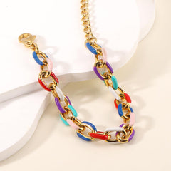 Wholesale Sweet Simple Style Geometric Stainless Steel Enamel Plating 18k Gold Plated Bracelets - coojewelry