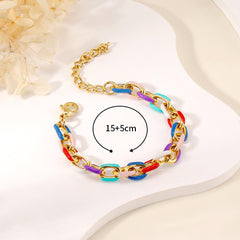 Wholesale Sweet Simple Style Geometric Stainless Steel Enamel Plating 18k Gold Plated Bracelets - coojewelry