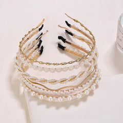 Wholesale Sweet Solid Color Imitation Pearl Alloy Plating Hair Band - coojewelry