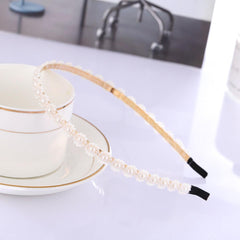 Wholesale Sweet Solid Color Imitation Pearl Alloy Plating Hair Band - coojewelry