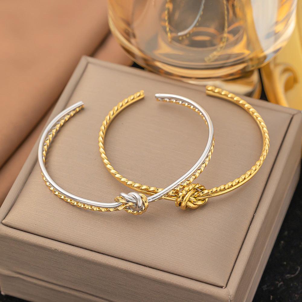 Wholesale Titanium Steel 18K Gold Plated Bangle Classic Geometric Color Block Criss Cross Design - coojewelry