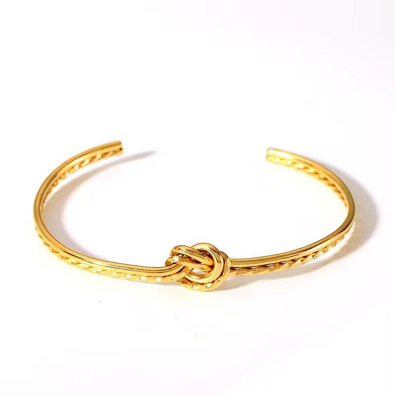 Wholesale Titanium Steel 18K Gold Plated Bangle Classic Geometric Color Block Criss Cross Design - coojewelry