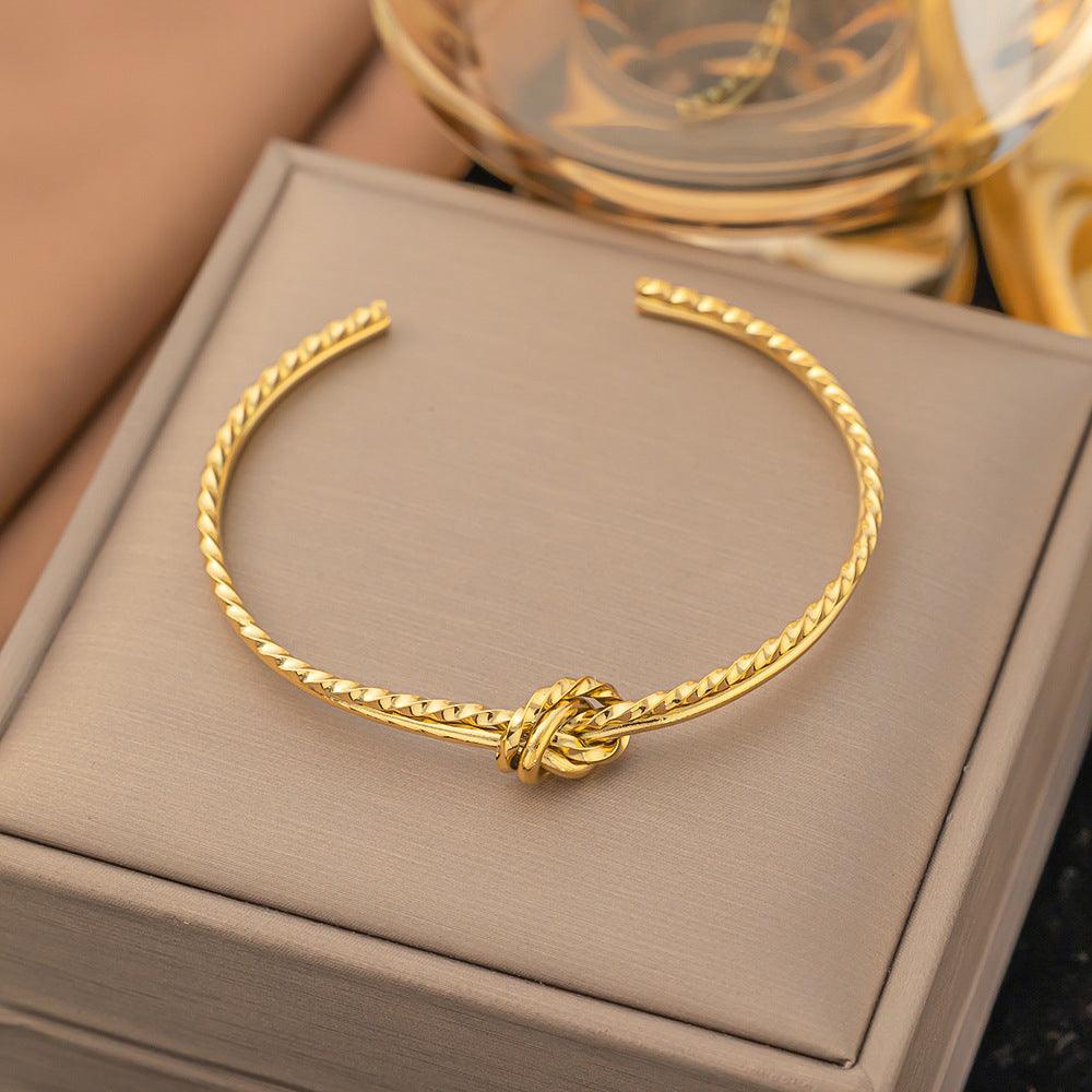 Wholesale Titanium Steel 18K Gold Plated Bangle Classic Geometric Color Block Criss Cross Design - coojewelry
