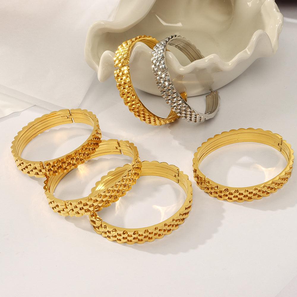 Wholesale Titanium Steel 18K Gold Plated Casual Simple Style Geometric Layered Plating Bangle - coojewelry