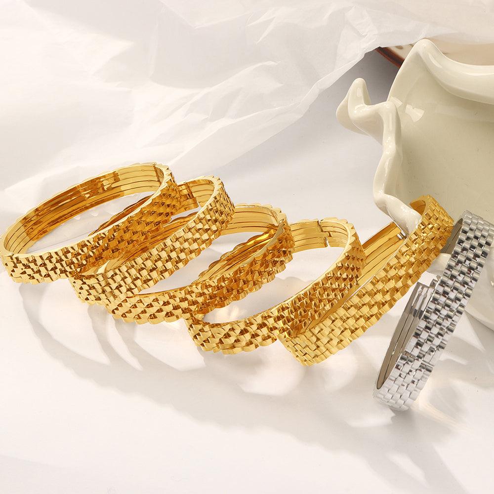 Wholesale Titanium Steel 18K Gold Plated Casual Simple Style Geometric Layered Plating Bangle - coojewelry