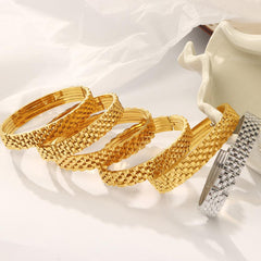Wholesale Titanium Steel 18K Gold Plated Casual Simple Style Geometric Layered Plating Bangle - coojewelry