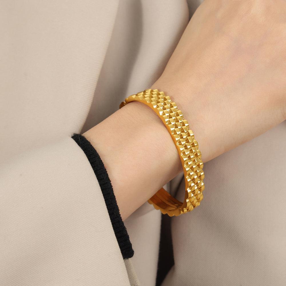 Wholesale Titanium Steel 18K Gold Plated Casual Simple Style Geometric Layered Plating Bangle - coojewelry