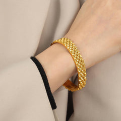 Wholesale Titanium Steel 18K Gold Plated Casual Simple Style Geometric Layered Plating Bangle - coojewelry