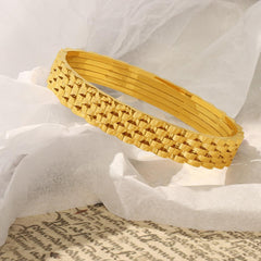 Wholesale Titanium Steel 18K Gold Plated Casual Simple Style Geometric Layered Plating Bangle - coojewelry