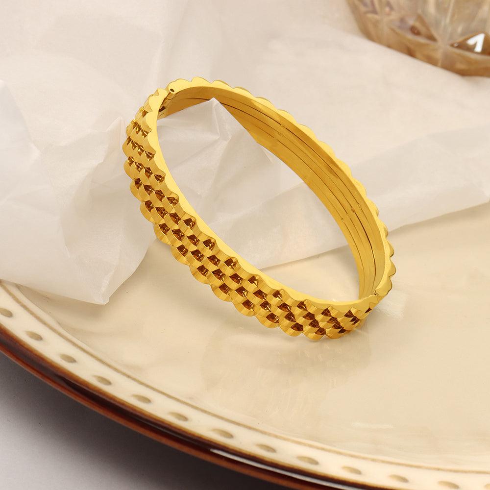 Wholesale Titanium Steel 18K Gold Plated Casual Simple Style Geometric Layered Plating Bangle - coojewelry