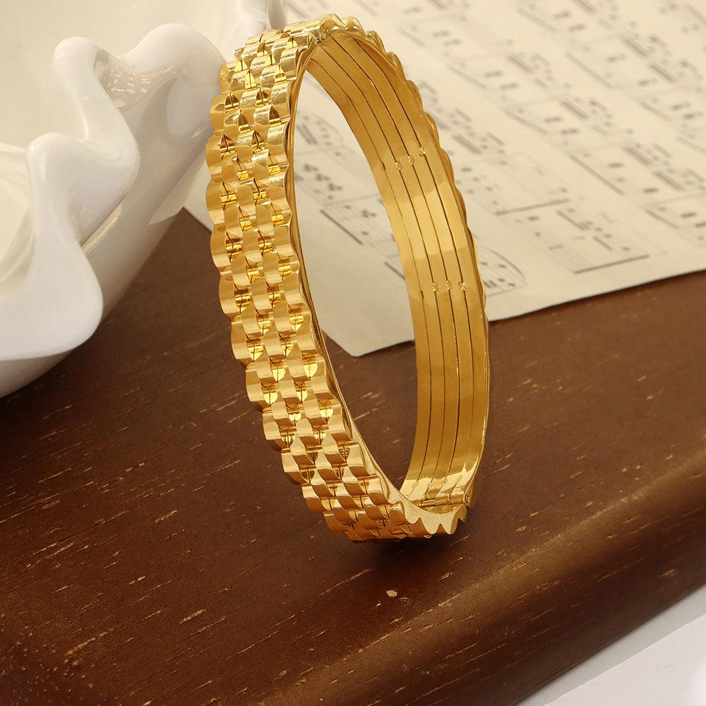 Wholesale Titanium Steel 18K Gold Plated Casual Simple Style Geometric Layered Plating Bangle - coojewelry