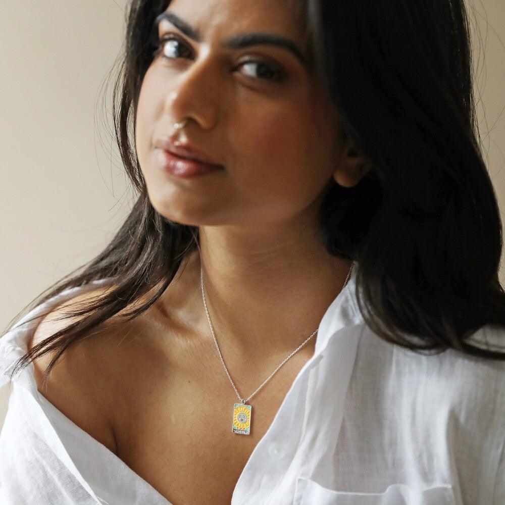 Wholesale Titanium Steel 304 Stainless Steel Gold Plated Rhodium Plated Retro Enamel Geometric Pendant Necklace - coojewelry
