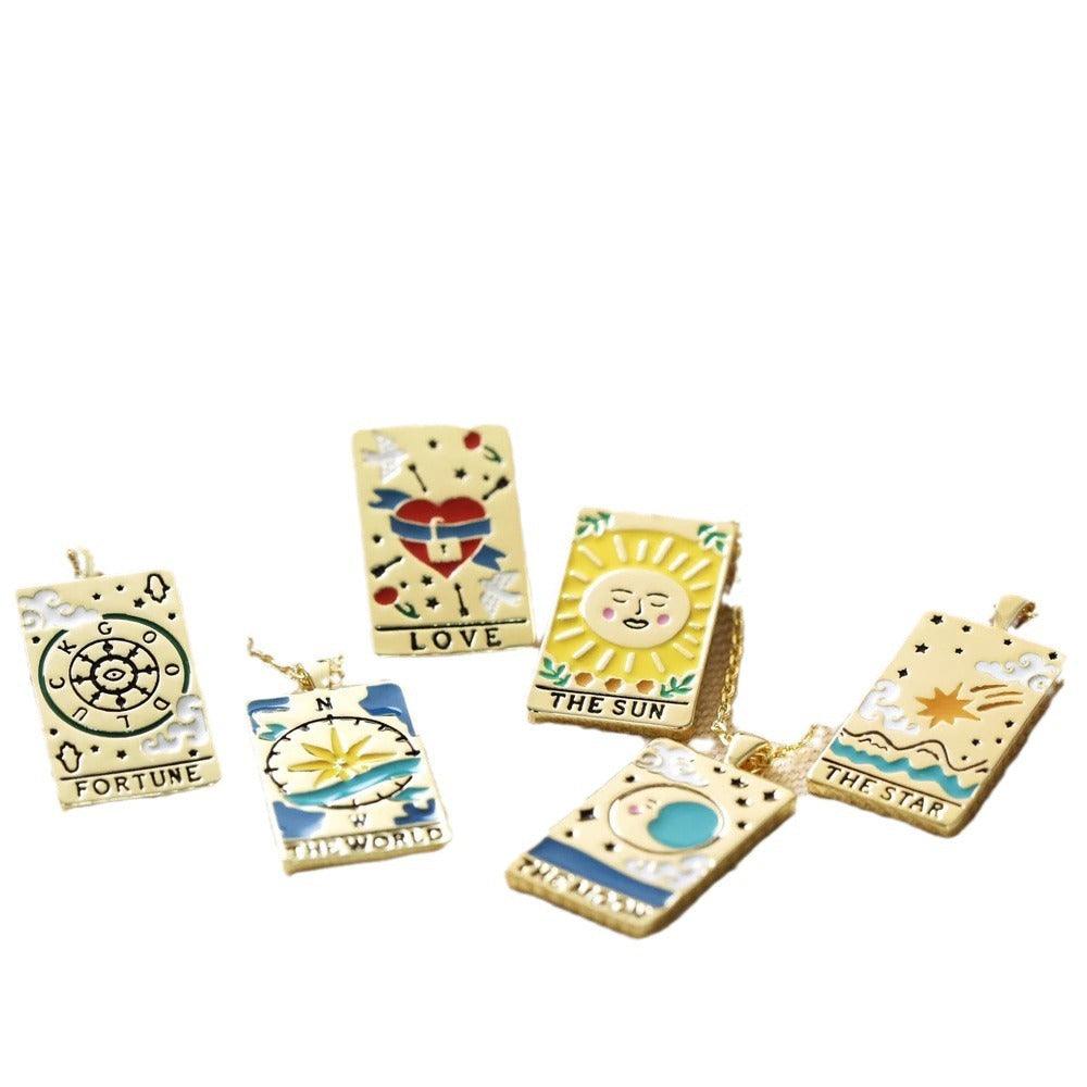 Wholesale Titanium Steel 304 Stainless Steel Gold Plated Rhodium Plated Retro Enamel Geometric Pendant Necklace - coojewelry