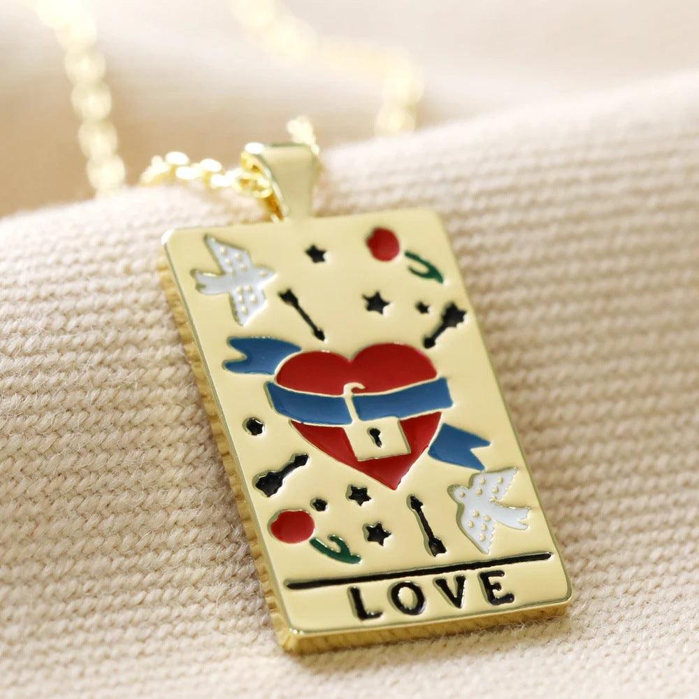 Wholesale Titanium Steel 304 Stainless Steel Gold Plated Rhodium Plated Retro Enamel Geometric Pendant Necklace - coojewelry