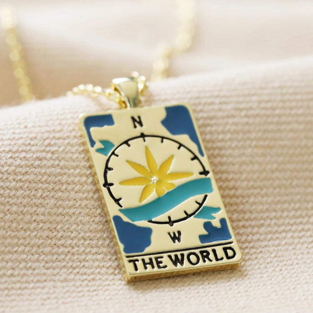 Wholesale Titanium Steel 304 Stainless Steel Gold Plated Rhodium Plated Retro Enamel Geometric Pendant Necklace - coojewelry