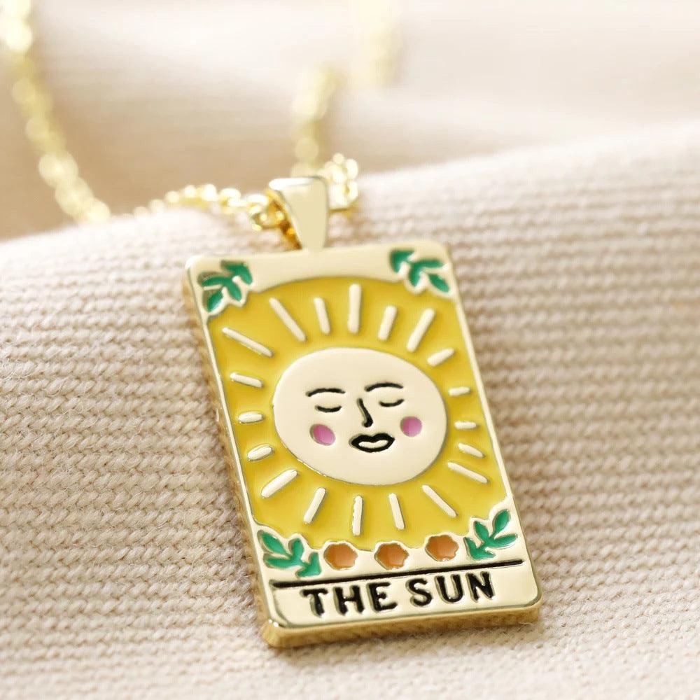 Wholesale Titanium Steel 304 Stainless Steel Gold Plated Rhodium Plated Retro Enamel Geometric Pendant Necklace - coojewelry