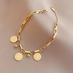 Wholesale Trendy Titanium Steel Hip-hop Personality Round Pendant Bracelet - coojewelry