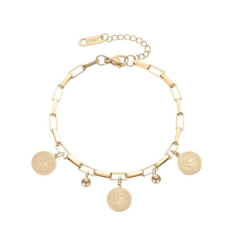 Wholesale Trendy Titanium Steel Hip-hop Personality Round Pendant Bracelet - coojewelry
