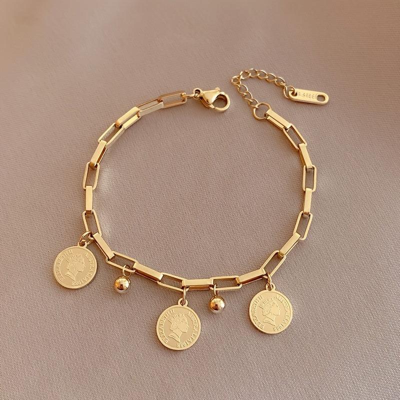 Wholesale Trendy Titanium Steel Hip-hop Personality Round Pendant Bracelet - coojewelry