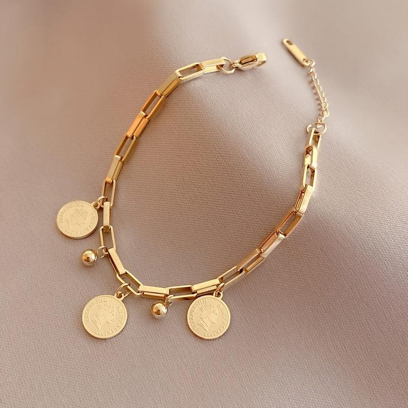 Wholesale Trendy Titanium Steel Hip-hop Personality Round Pendant Bracelet - coojewelry