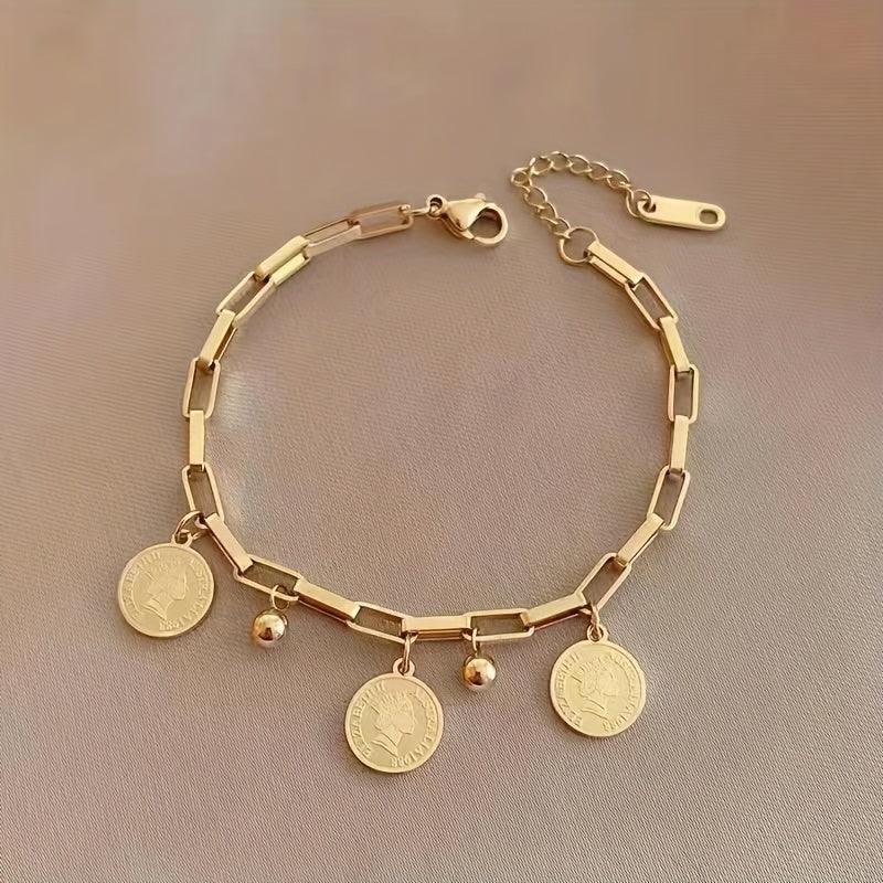 Wholesale Trendy Titanium Steel Hip-hop Personality Round Pendant Bracelet - coojewelry