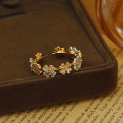 Wholesale Vacation Flower Copper Plating Inlay 18K Gold Plated Zircon Open Rings - coojewelry