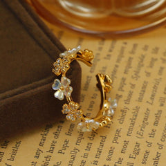 Wholesale Vacation Flower Copper Plating Inlay 18K Gold Plated Zircon Open Rings - coojewelry