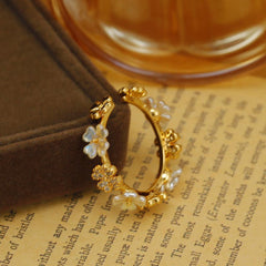Wholesale Vacation Flower Copper Plating Inlay 18K Gold Plated Zircon Open Rings - coojewelry