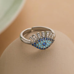 Wholesale Vintage Simple Commute Devil's Eye Copper Open Rings 18K Gold Plated with Zircon Inlay - coojewelry