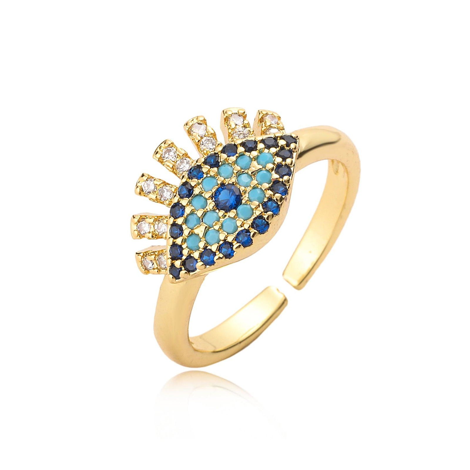 Wholesale Vintage Simple Commute Devil's Eye Copper Open Rings 18K Gold Plated with Zircon Inlay - coojewelry