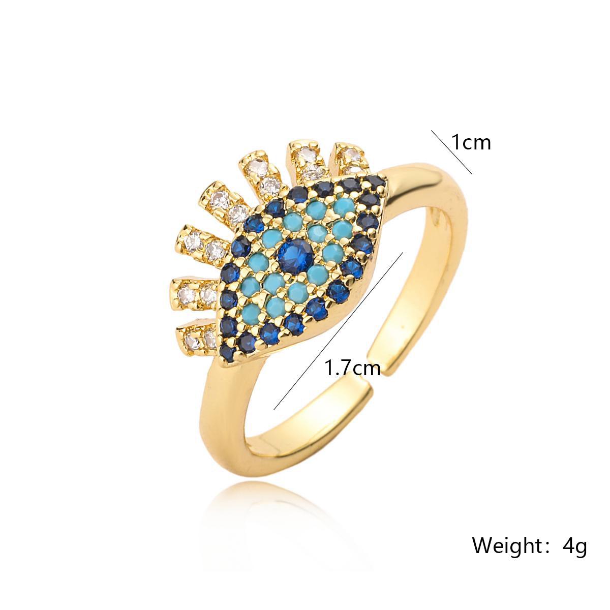Wholesale Vintage Simple Commute Devil's Eye Copper Open Rings 18K Gold Plated with Zircon Inlay - coojewelry