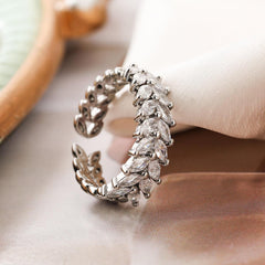 Wholesale Vintage Simple Commute Leaf Copper Open Rings  18K Gold Plated with Zircon Inlay - coojewelry
