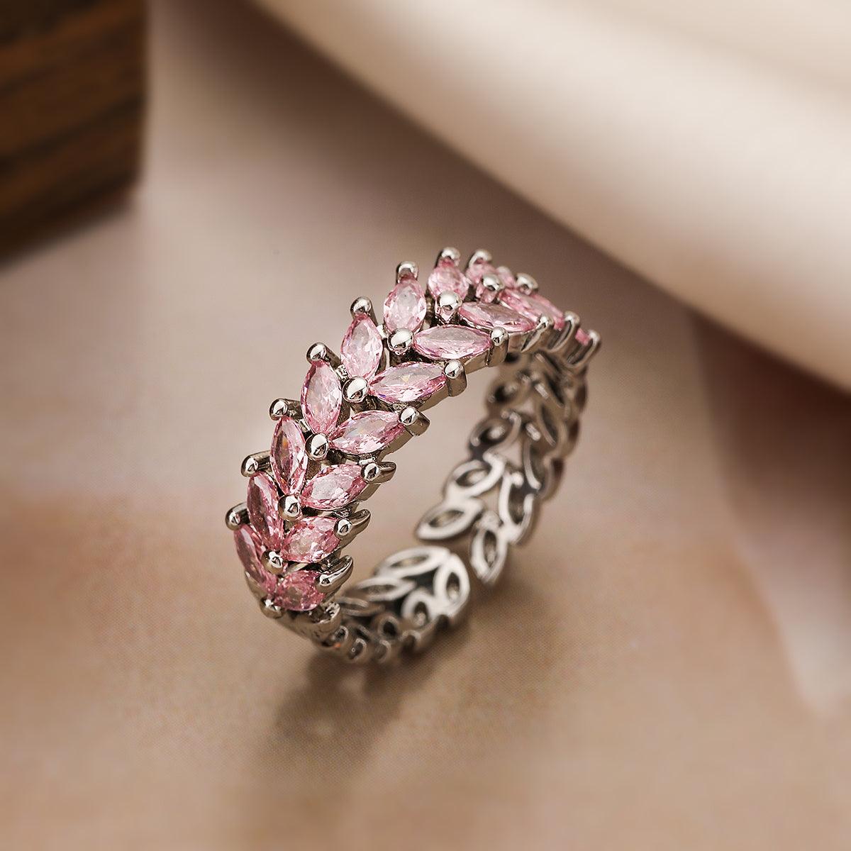Wholesale Vintage Simple Commute Leaf Copper Open Rings  18K Gold Plated with Zircon Inlay - coojewelry