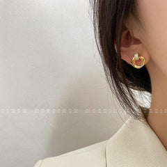 Wholesale Vintage Simple Geometric Round Inlay Copper Zircon 18K Gold Plated Ear Studs Pair - coojewelry