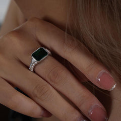 Wholesale Vintage Square Titanium Steel Rings  18K Gold Plated with Zircon Inlay - coojewelry