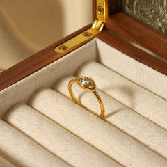 Wholesale Vintage Style Devil's Eye Stainless Steel Open Rings  18K Gold Plated with Rhinestone Inlays - coojewelry