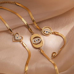 Wholesale Vintage Style Simple Commute Devil's Eye Titanium Steel Plating Inlay 18K Gold Plated Zircon Bracelets - coojewelry