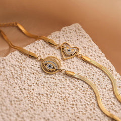 Wholesale Vintage Style Simple Commute Devil's Eye Titanium Steel Plating Inlay 18K Gold Plated Zircon Bracelets - coojewelry