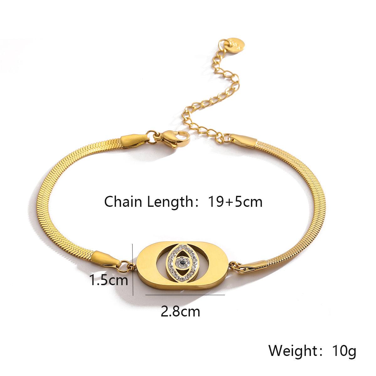 Wholesale Vintage Style Simple Commute Devil's Eye Titanium Steel Plating Inlay 18K Gold Plated Zircon Bracelets - coojewelry