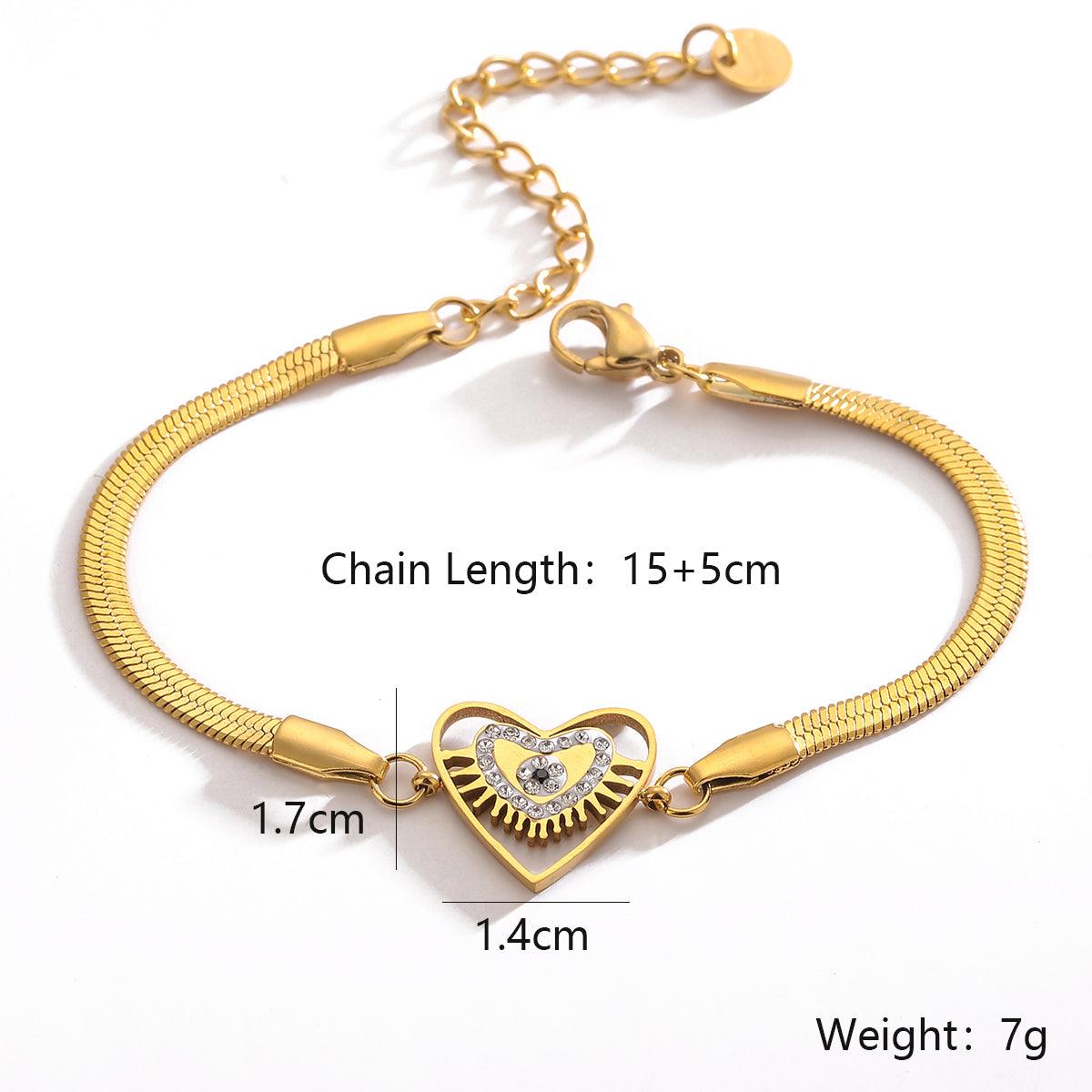 Wholesale Vintage Style Simple Commute Devil's Eye Titanium Steel Plating Inlay 18K Gold Plated Zircon Bracelets - coojewelry