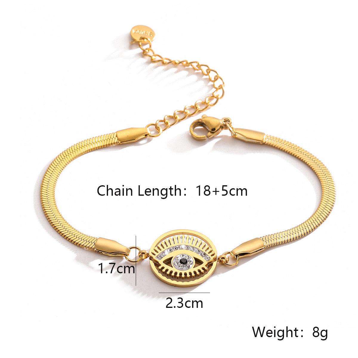 Wholesale Vintage Style Simple Commute Devil's Eye Titanium Steel Plating Inlay 18K Gold Plated Zircon Bracelets - coojewelry