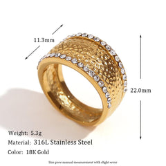 Wholesale Vintage Style Simple Geometric Stainless Steel Rings with Artificial Diamond Inlay 18k Gold Plated - coojewelry