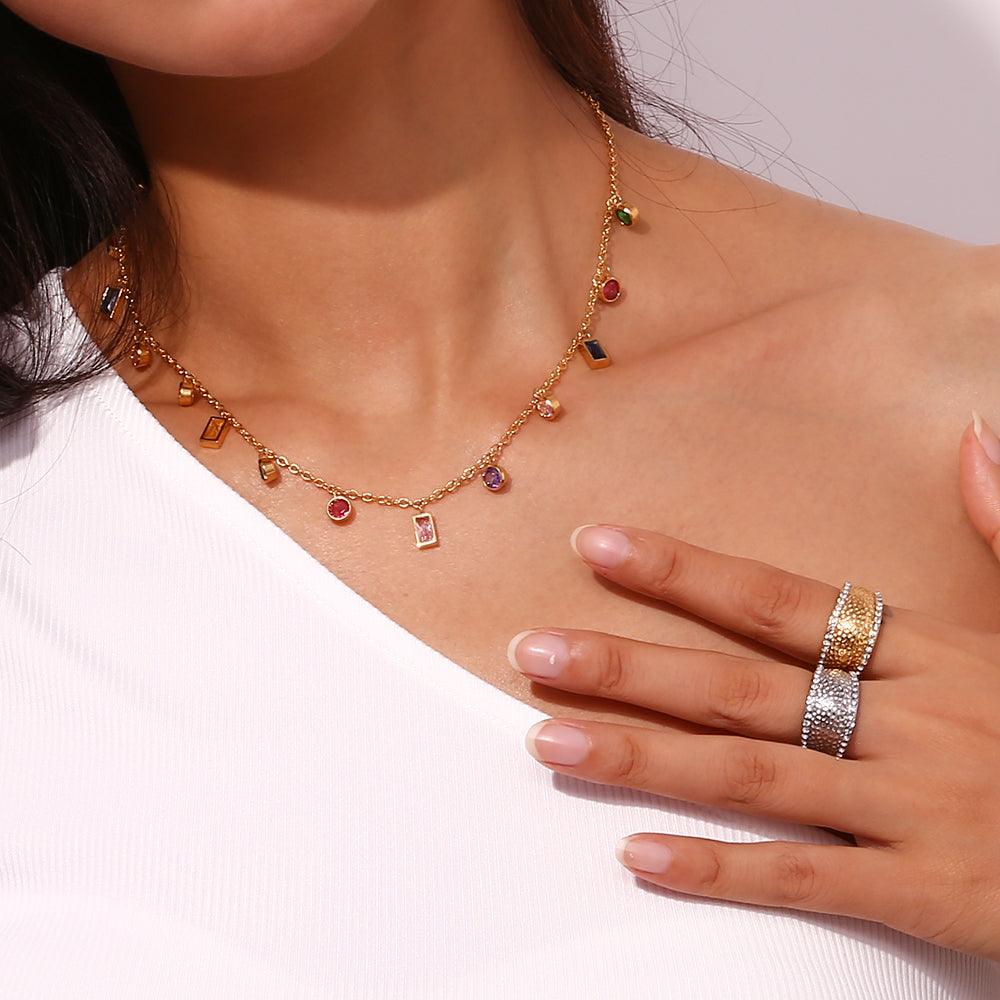 Wholesale Vintage Style Simple Geometric Stainless Steel Rings with Artificial Diamond Inlay 18k Gold Plated - coojewelry