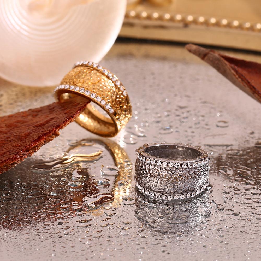 Wholesale Vintage Style Simple Geometric Stainless Steel Rings with Artificial Diamond Inlay 18k Gold Plated - coojewelry