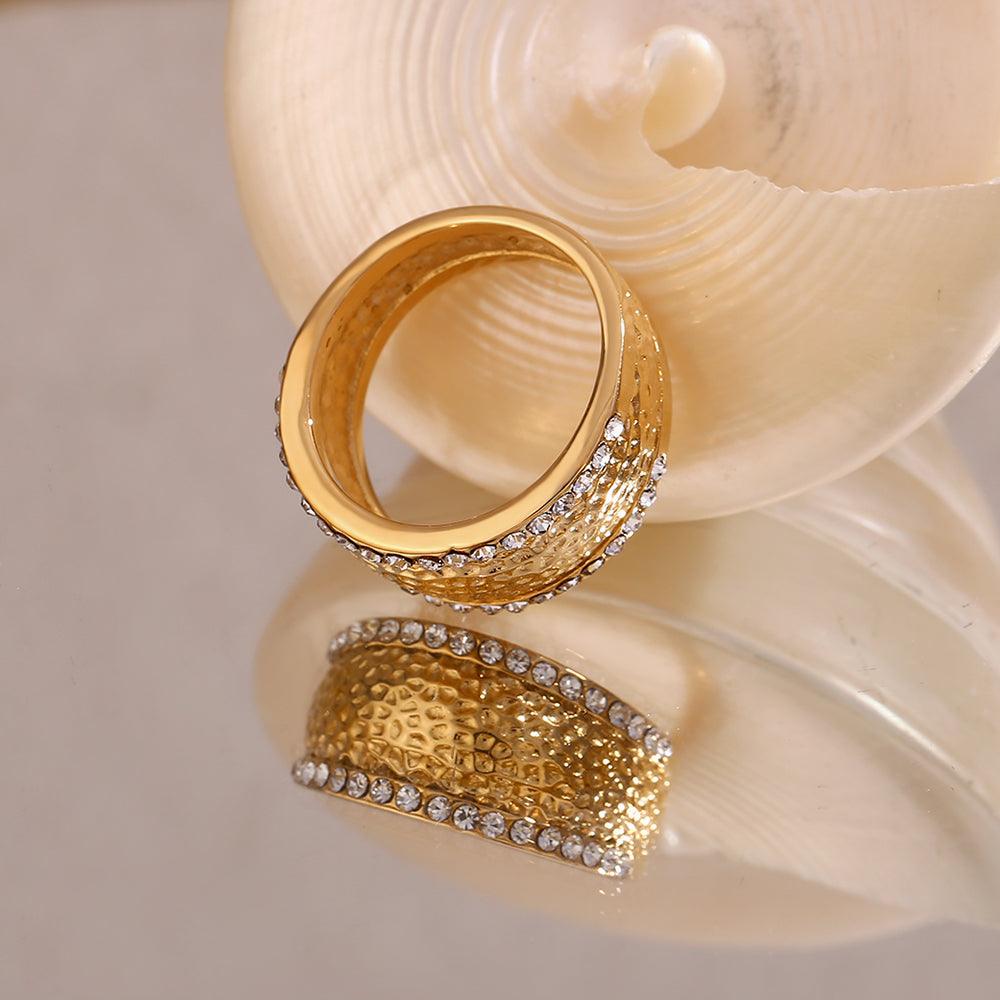 Wholesale Vintage Style Simple Geometric Stainless Steel Rings with Artificial Diamond Inlay 18k Gold Plated - coojewelry