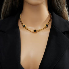 Wholesale Vintage Style Solid Color Titanium Steel Plating 18K Gold Plated Necklace - coojewelry