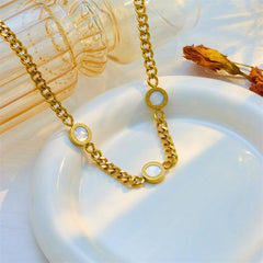 Wholesale Vintage Style Solid Color Titanium Steel Plating 18K Gold Plated Necklace - coojewelry