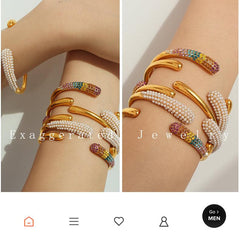Wholesale Vintage Style Vacation Commute Round Titanium Steel Asymmetrical Plating Zircon Inlay 18K Gold Plated Bangle - coojewelry
