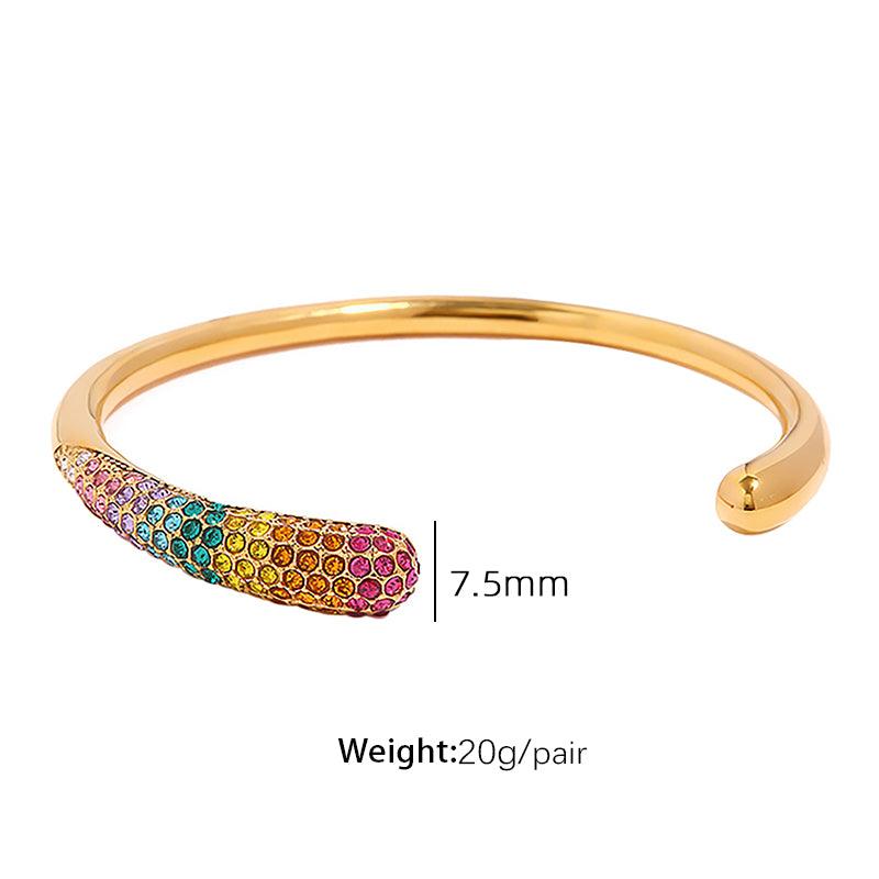 Wholesale Vintage Style Vacation Commute Round Titanium Steel Asymmetrical Plating Zircon Inlay 18K Gold Plated Bangle - coojewelry